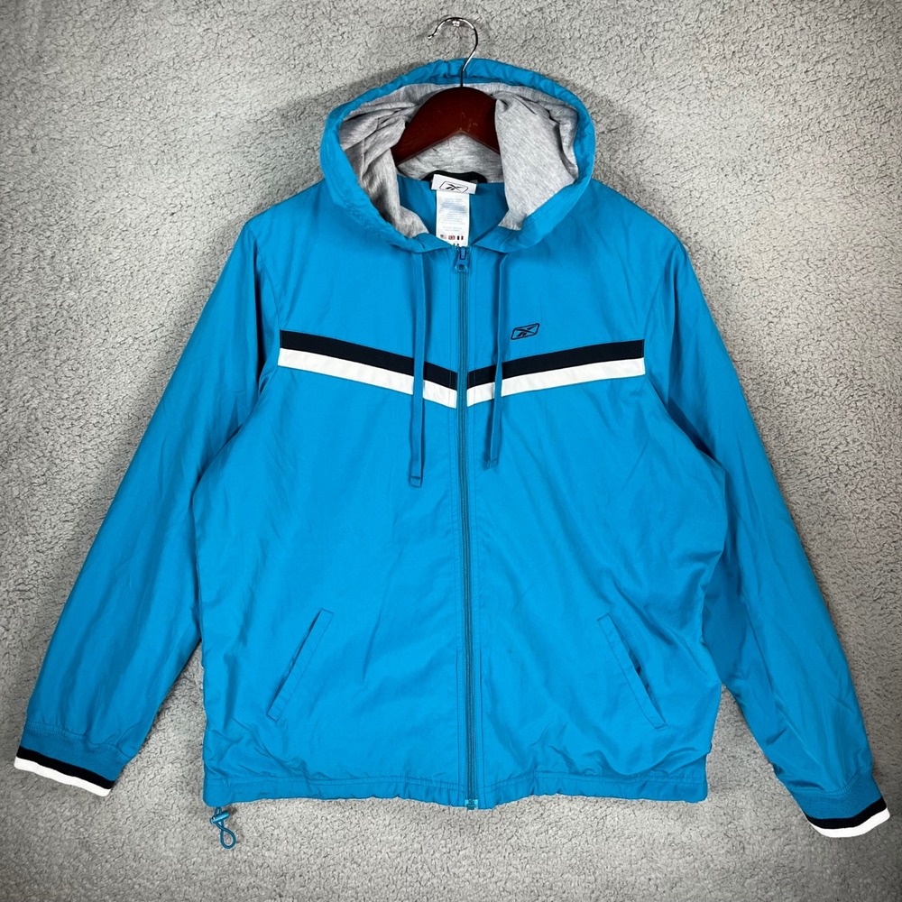 Reebok Mens Windbreaker Jacket XL Blue Full Zip Hooded